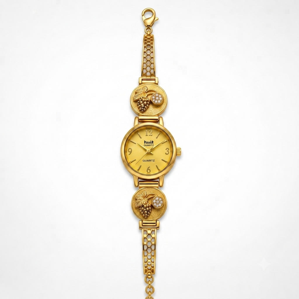 Vintage Gold Vine Design Watch with Crystal Accent