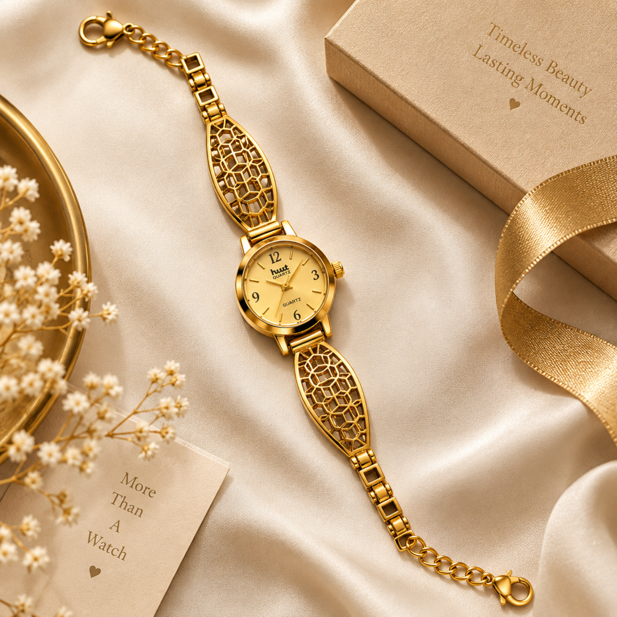 Gold Plated Geometric Mosaic Bracelet Watch for Women