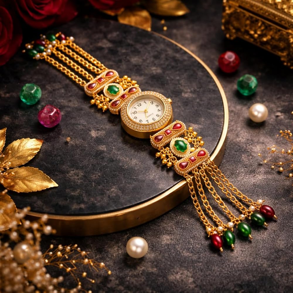 Stylish Gold Tone Free Size Brass Women's Bracelet Watch