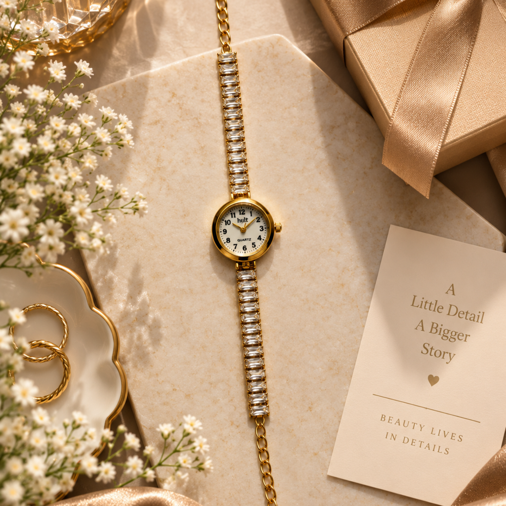 Lobster clasp and extension chain detail on crystal bracelet watch