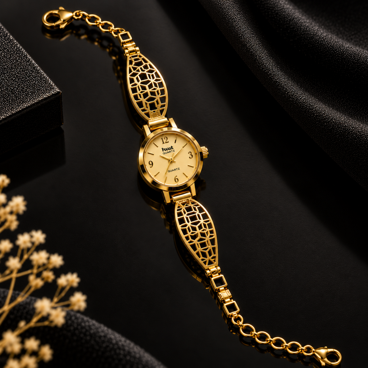 Gold Plated Geometric Mosaic Bracelet Watch for Women